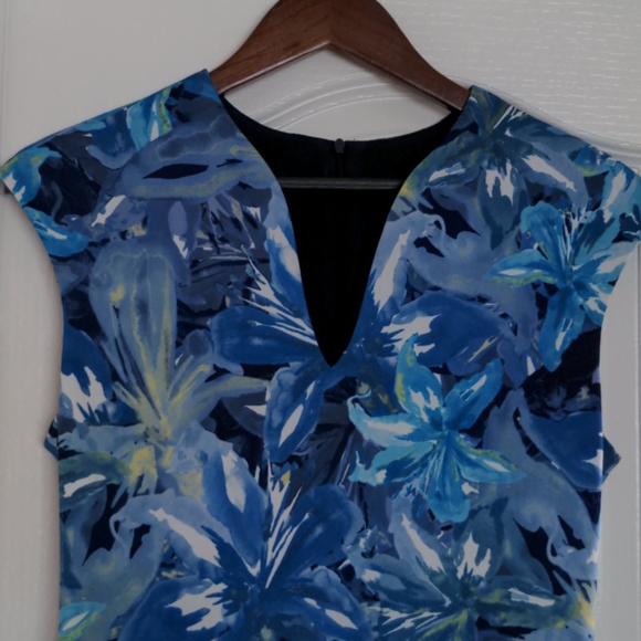 Blue tropical watercolor dress - Picture 1 of 3
